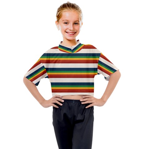 Rainbow Stripes Kids Mock Neck Tee by tmsartbazaar