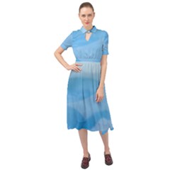 Aquamarine Keyhole Neckline Chiffon Dress