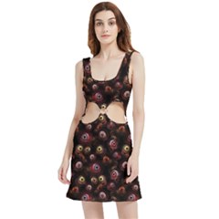 Zombie Eyes Pattern Velvet Cutout Dress