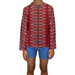Red Grey Ikat Pattern Kids  Long Sleeve Swimwear by SpinnyChairDesigns