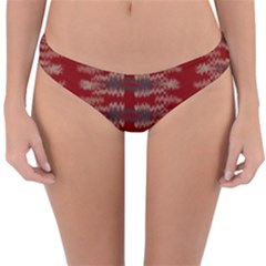 Red Grey Ikat Pattern Reversible Hipster Bikini Bottoms by SpinnyChairDesigns