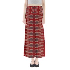 Red Grey Ikat Pattern Full Length Maxi Skirt by SpinnyChairDesigns