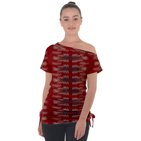 Red Grey Ikat Pattern Tie-up Tee by SpinnyChairDesigns