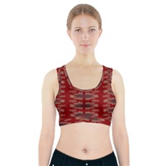 Red Grey Ikat Pattern Sports Bra With Pocket by SpinnyChairDesigns