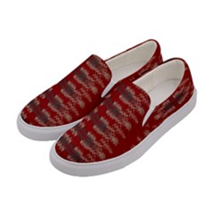 Red Grey Ikat Pattern Women s Canvas Slip Ons by SpinnyChairDesigns