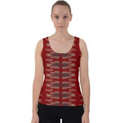 Red Grey Ikat Pattern Velvet Tank Top by SpinnyChairDesigns