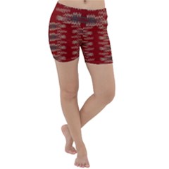Red Grey Ikat Pattern Lightweight Velour Yoga Shorts by SpinnyChairDesigns