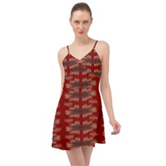 Red Grey Ikat Pattern Summer Time Chiffon Dress by SpinnyChairDesigns