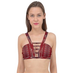 Red Grey Ikat Pattern Cage Up Bikini Top by SpinnyChairDesigns
