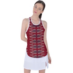 Red Grey Ikat Pattern Racer Back Mesh Tank Top by SpinnyChairDesigns