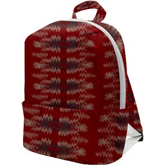 Red Grey Ikat Pattern Zip Up Backpack by SpinnyChairDesigns