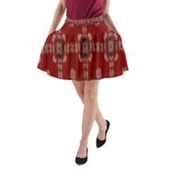 Red Grey Ikat Pattern A-line Pocket Skirt by SpinnyChairDesigns