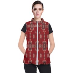 Red Grey Ikat Pattern Women s Puffer Vest by SpinnyChairDesigns