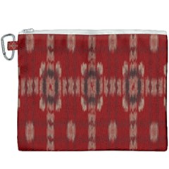 Red Grey Ikat Pattern Canvas Cosmetic Bag (xxxl) by SpinnyChairDesigns