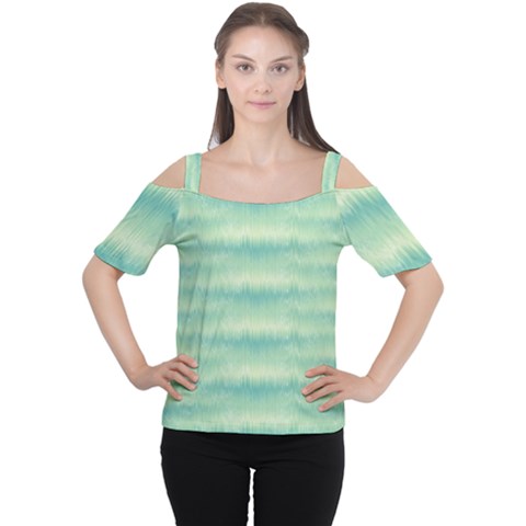 Light Green Turquoise Ikat Pattern Cutout Shoulder Tee by SpinnyChairDesigns