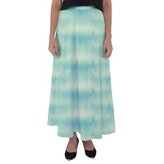 Light Green Turquoise Ikat Pattern Flared Maxi Skirt by SpinnyChairDesigns