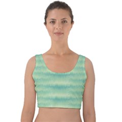 Light Green Turquoise Ikat Pattern Velvet Crop Top by SpinnyChairDesigns