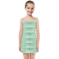 Light Green Turquoise Ikat Pattern Kids  Summer Sun Dress by SpinnyChairDesigns