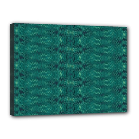 Teal Ikat Pattern Canvas 16  x 12  (Stretched)