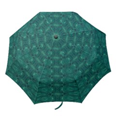 Teal Ikat Pattern Folding Umbrellas by SpinnyChairDesigns