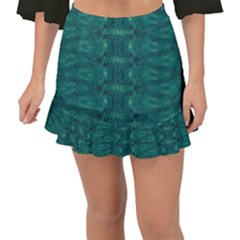 Teal Ikat Pattern Fishtail Mini Chiffon Skirt