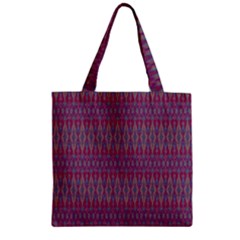 Red Blue Ikat Pattern Zipper Grocery Tote Bag by SpinnyChairDesigns