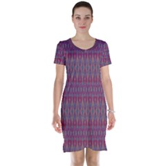 Red Blue Ikat Pattern Short Sleeve Nightdress by SpinnyChairDesigns