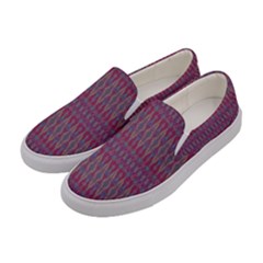 Red Blue Ikat Pattern Women s Canvas Slip Ons by SpinnyChairDesigns