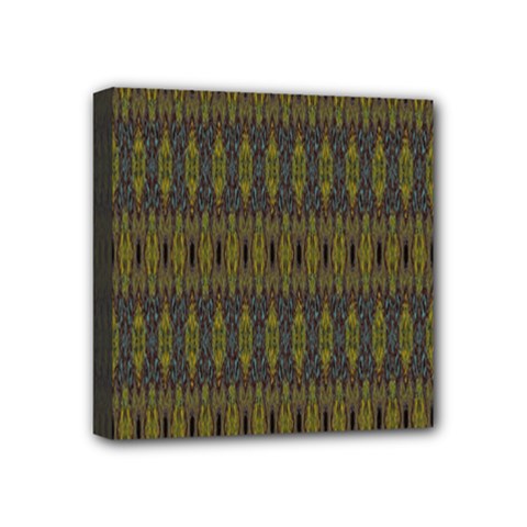 Olive Green And Blue Ikat Pattern Mini Canvas 4  X 4  (stretched) by SpinnyChairDesigns