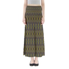 Olive Green And Blue Ikat Pattern Full Length Maxi Skirt by SpinnyChairDesigns