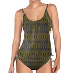 Olive Green And Blue Ikat Pattern Tankini Set by SpinnyChairDesigns