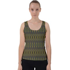 Olive Green And Blue Ikat Pattern Velvet Tank Top by SpinnyChairDesigns