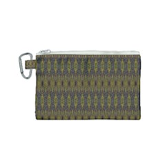 Olive Green And Blue Ikat Pattern Canvas Cosmetic Bag (small) by SpinnyChairDesigns