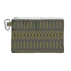 Olive Green And Blue Ikat Pattern Canvas Cosmetic Bag (large) by SpinnyChairDesigns