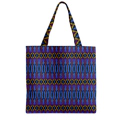 Purple Blue Ikat Stripes Zipper Grocery Tote Bag by SpinnyChairDesigns