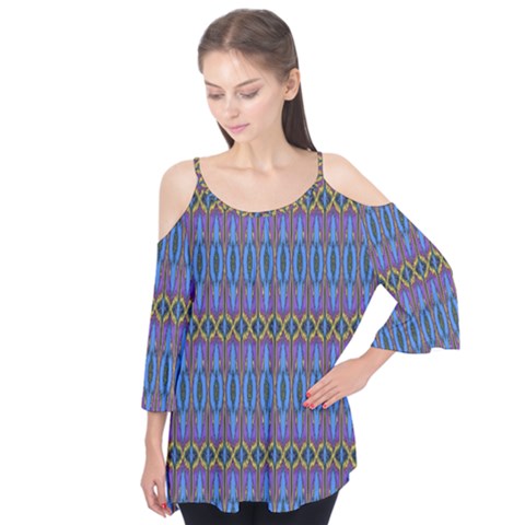 Purple Blue Ikat Stripes Flutter Tees by SpinnyChairDesigns