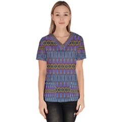 Purple Blue Ikat Stripes Women s V-neck Scrub Top by SpinnyChairDesigns