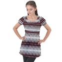 Brown and White Ikat Puff Sleeve Tunic Top View1