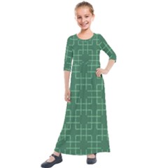 Dark Mint Green Geometric Kids  Quarter Sleeve Maxi Dress by SpinnyChairDesigns