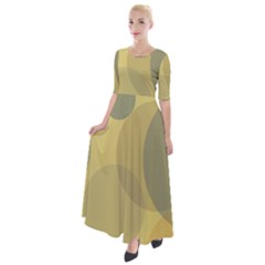 Yellow Grey Large Polka Dots Half Sleeves Maxi Dress by SpinnyChairDesigns