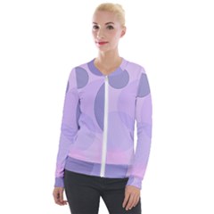 Purple Large Print Polka Dota Velour Zip Up Jacket by SpinnyChairDesigns