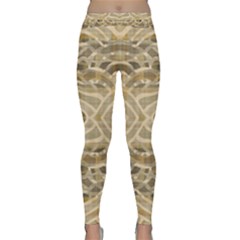 Ecru And Brown Intricate Pattern Classic Yoga Leggings by SpinnyChairDesigns