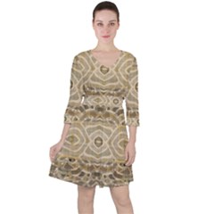 Ecru And Brown Intricate Pattern Ruffle Dress by SpinnyChairDesigns