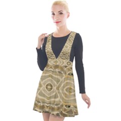 Ecru And Brown Intricate Pattern Plunge Pinafore Velour Dress by SpinnyChairDesigns