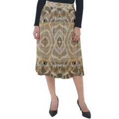 Ecru And Brown Intricate Pattern Classic Velour Midi Skirt  by SpinnyChairDesigns