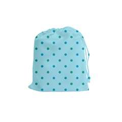 Blue Teal Green Polka Dots Drawstring Pouch (medium) by SpinnyChairDesigns