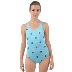 Blue Teal Green Polka Dots Cut-out Back One Piece Swimsuit by SpinnyChairDesigns