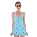 Blue Teal Green Polka Dots Halter Dress Swimsuit  View1