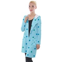 Blue Teal Green Polka Dots Hooded Pocket Cardigan by SpinnyChairDesigns