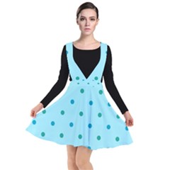 Blue Teal Green Polka Dots Plunge Pinafore Dress by SpinnyChairDesigns